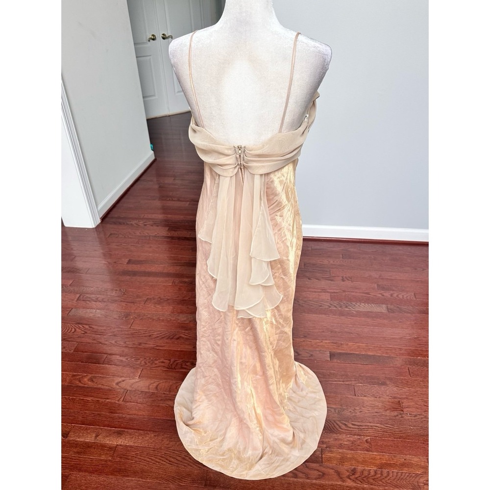 Vintage 2000s Dollar Metallic Gold Cowl Neck Simple Elegant Fairy Gown Dress XL - Picture 7 of 12